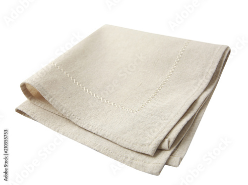 Beige folded kitchen towel cloth isolated.