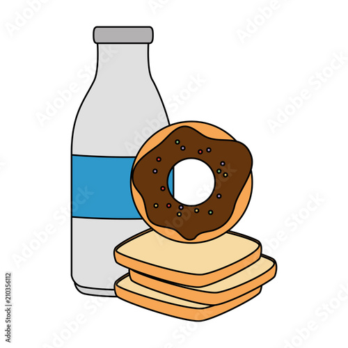 sweet donut with bread and milk vector illustration design