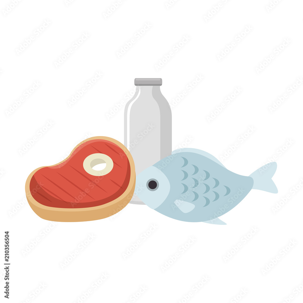 delicious fish meat with steak and milk vector illustration design delicious fish meat with steak and milk vector illustration design