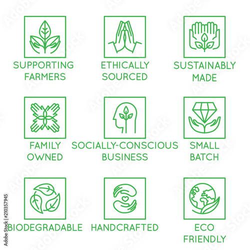 Vector set of design elements, logo design template, icons and badges for natural and organic cosmetics and sustainably made products