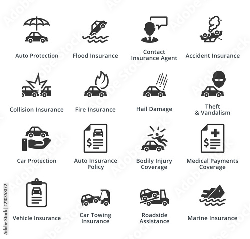 Auto Insurance Icons - Black Series