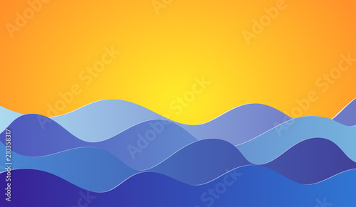 Vector background with sun and sea waves © Lucie