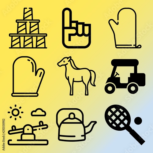 Vector icon set  about fitness and sport with 9 icons related to transport, background, health, illustration and heat