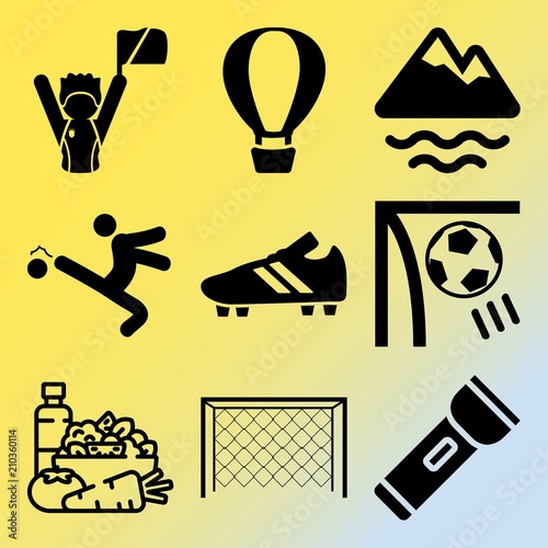 Photography Vector icon set  about fitness and sport with 9 icons related to burn, free, fem