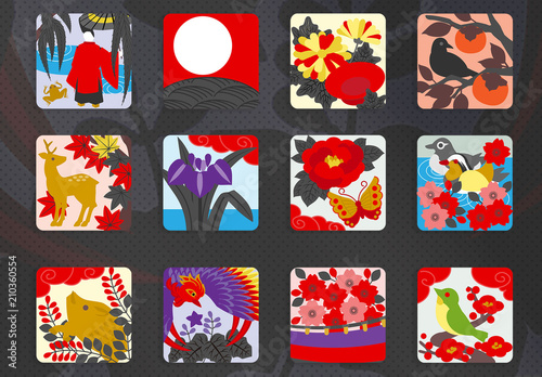 花札スタイルのアイコンセット Stock Template Adobe Stock