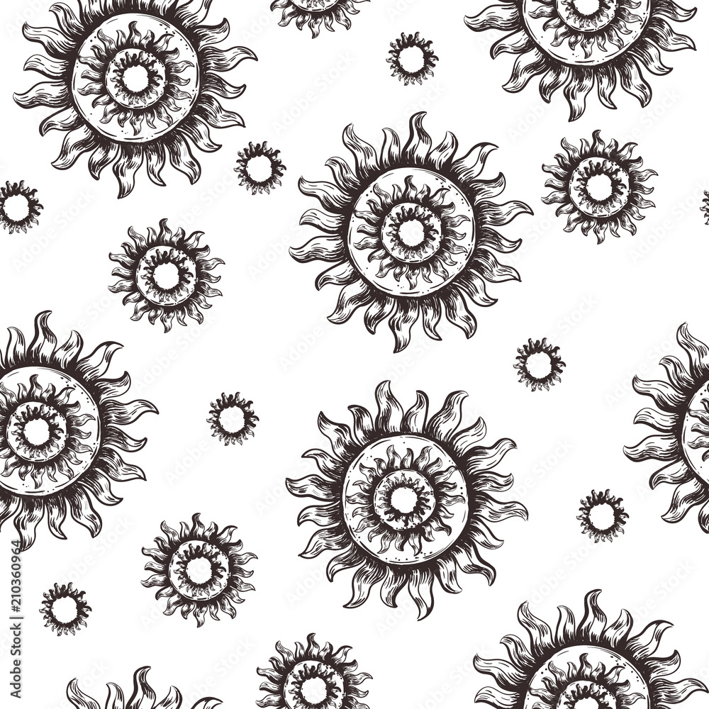 Seamless pattern sun. The symbol of the sun. Seamless pattern sun. The symbol of the sun.