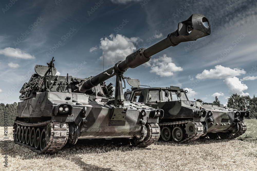 war machines on the battlefield - obrazy, fototapety, plakaty 
