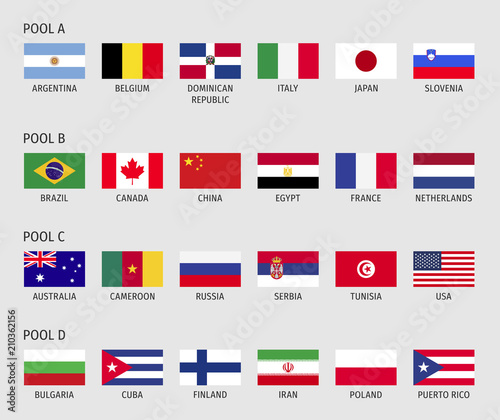 Participating teams of the Volleyball 2018. Flags volleyball 2018 Italy - Bulgaria.
