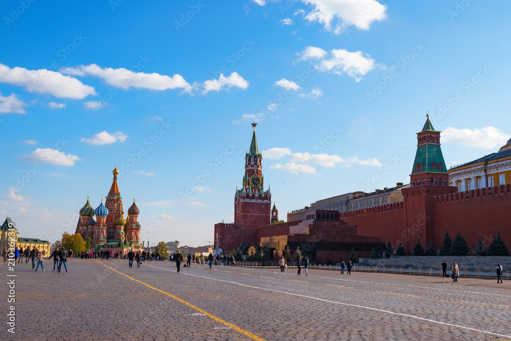 MOSCOW - October 2, 2014: Moscow Lenin mausoleum in the Kremlin. Russia. St. Basil's Cathedral