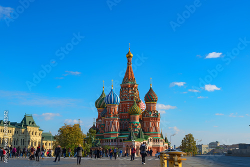 MOSCOW - October 2, 2014: Kremlin square in Moscow. St. Basil's Cathedral and Spassky Tower on Red Square in Moscow