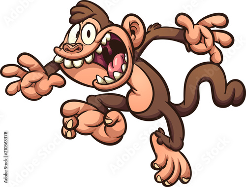 Screaming and jumping cartoon monkey. Vector clip art illustration with simple gradients. All in a single layer. 