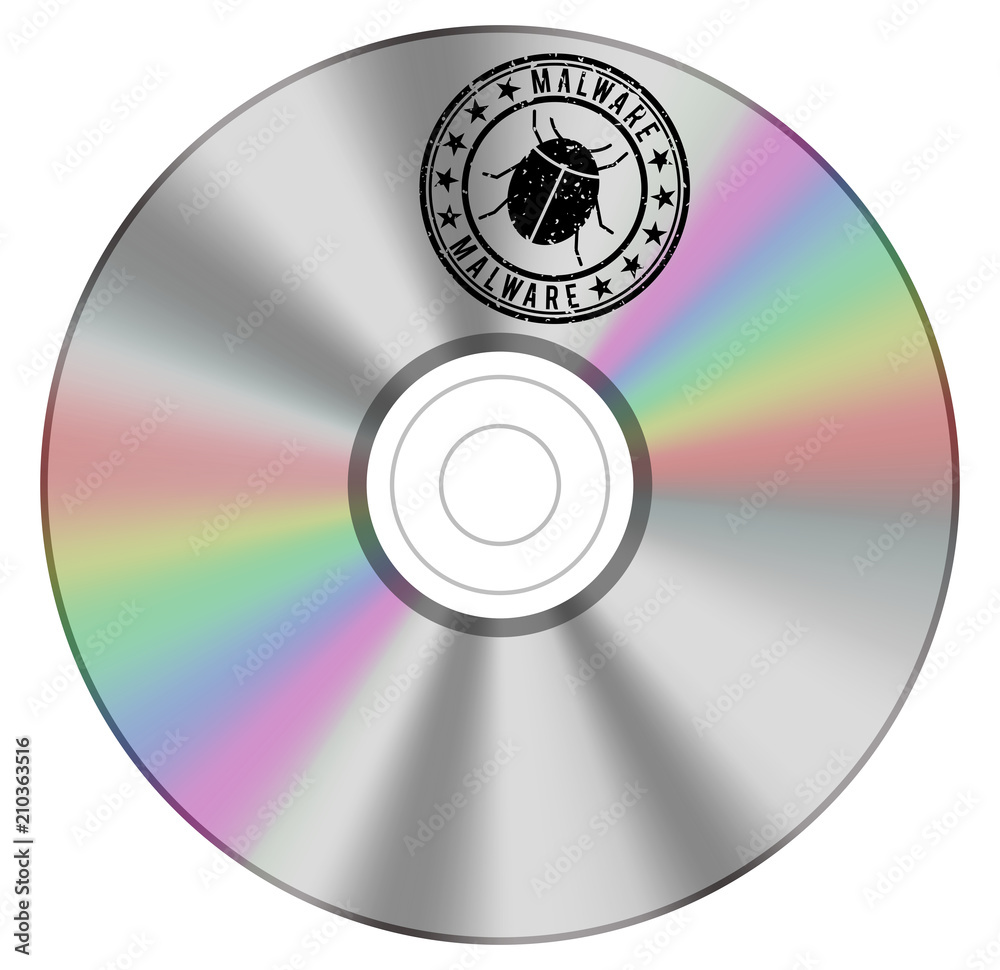 Malware in computere, cd with a stamp Malware in computere, cd with a stamp