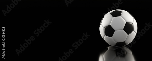 Soccer Ball Banner  Classic with Copy space on Black Background with Reflection