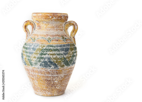 Chinese ceramic amphora vase on the white background
