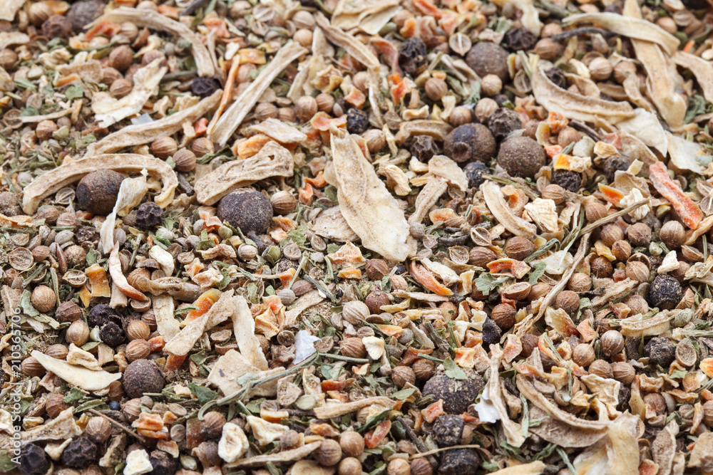 A mixture of dry seasonings for fish soup. A mixture of dry seasonings for fish soup.