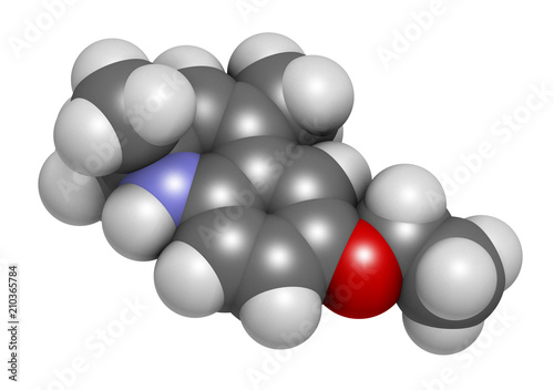 Ethoxyquin antioxidant food preservative molecule. Also used to control scald on pears. 3D rendering. Atoms are represented as spheres with conventional color coding: hydrogen (white), etc