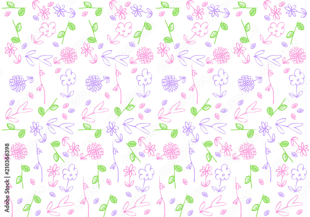 手描き背景 テキスタイル 植物 ピンク 紫 黄緑 Stock Vector Adobe Stock
