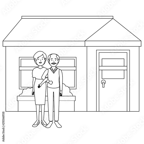 grandparents couple outside the house vector illustration design