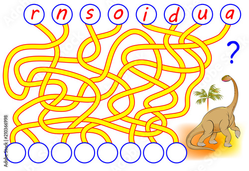 Logic puzzle game for study English. Need to find the correct places for the letters, write them in relevant circles and read the word. Vector cartoon image.