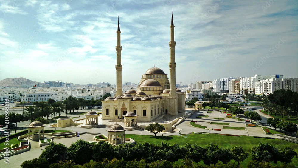 Grand view of Tainur Mosque Muscat Oman
