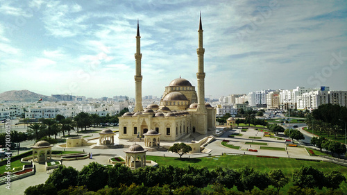 Grand view of Tainur Mosque Muscat Oman