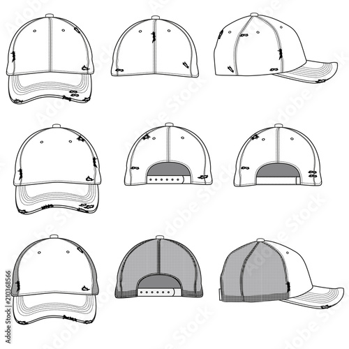 Vector template for destroyed style baseball caps