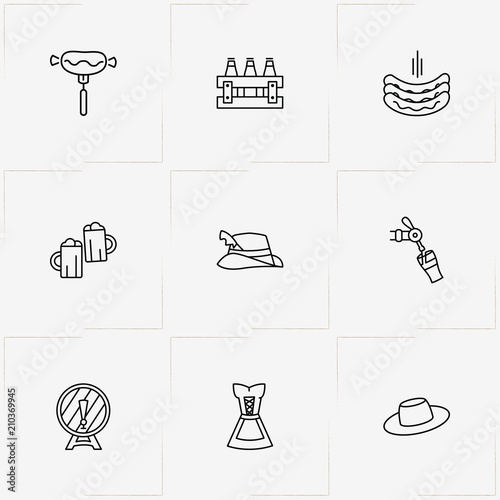 Oktoberfest line icon set with sausage, beer and beer tap