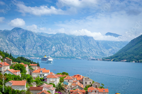 Beautiful mediterranean landscape - town Perast  Kotor bay  Boka Kotorska   Montenegro.