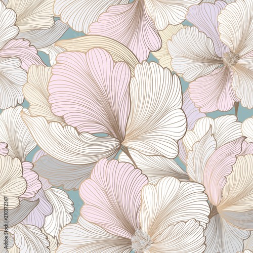 Floral seamless pattern. Flower background. Flourish garden text