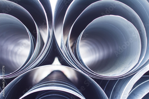 Canvastavla air ducts round different diameter on white isolated background, front and back