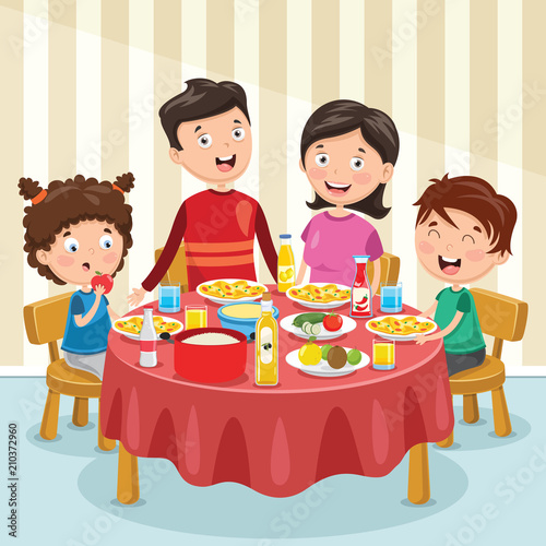 Vector Illustration Of Family Having Dinner