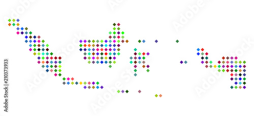 Multi colored dot Indonesia map. Vector concept of Indonesia map designed of rhombus elements grid. Abstract geographic pixelated scheme in variable colors.