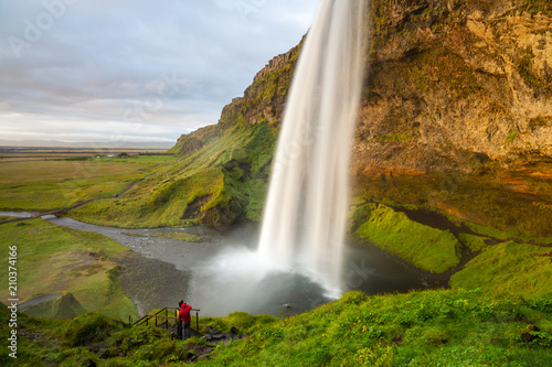 Obraz na plátně Seljalandsfoss waterfall - one of the most famous and beautiful waterfalls, Icel
