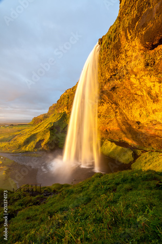 Seljalandsfoss waterfall - one of the most famous and beautiful waterfalls, Iceland