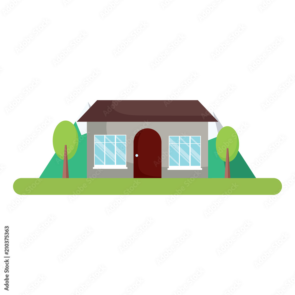 house and trees over landscape and white background, colorful design. vector illustration house and trees over landscape and white background, colorful design. vector illustration