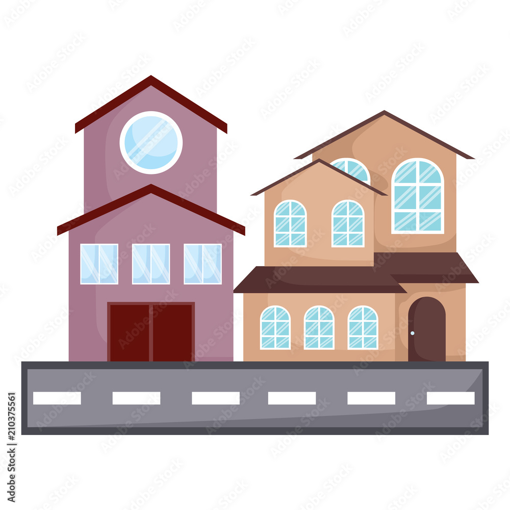 modern houses and street over white background, colorful design. vector illustration modern houses and street over white background, colorful design. vector illustration