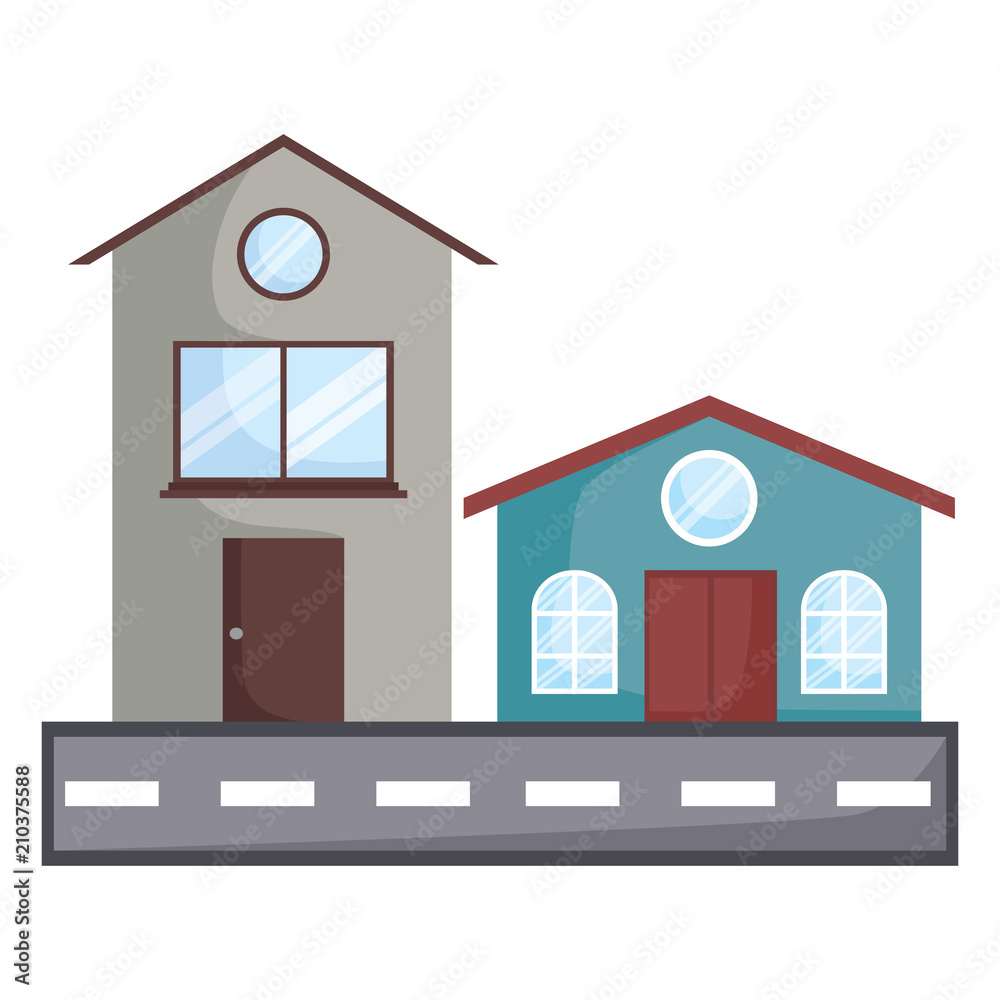 modern houses and street over white background, colorful design. vector illustration modern houses and street over white background, colorful design. vector illustration