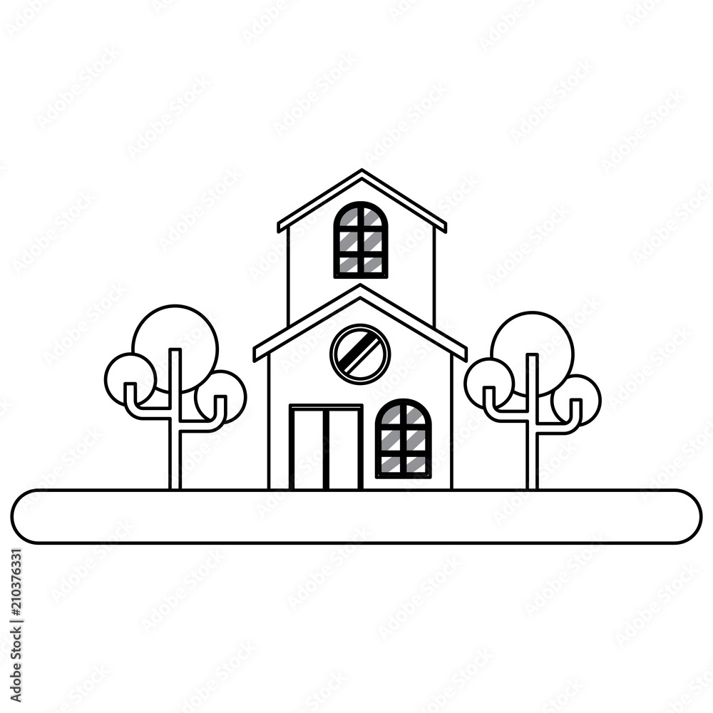 house and trees over landscape and white background, vector illustration house and trees over landscape and white background, vector illustration