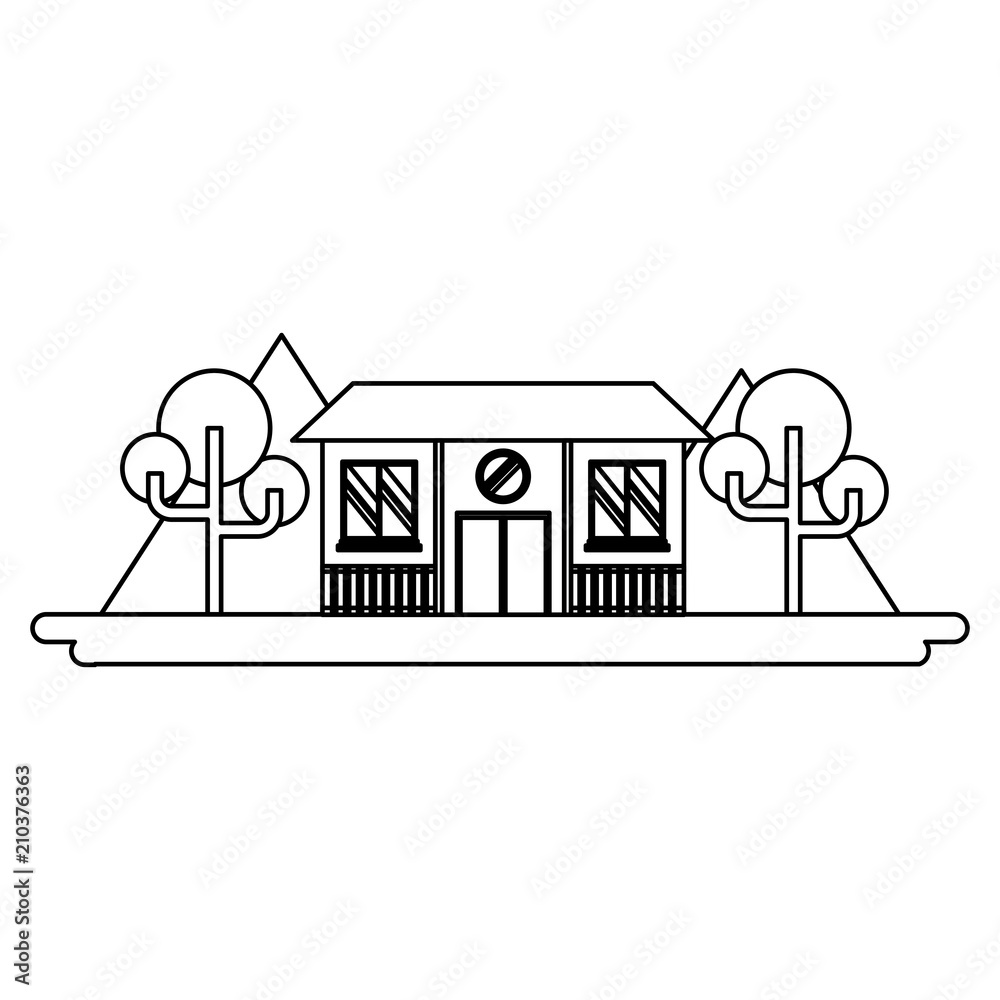 Landscape with modern house and street over white background, vector illustration