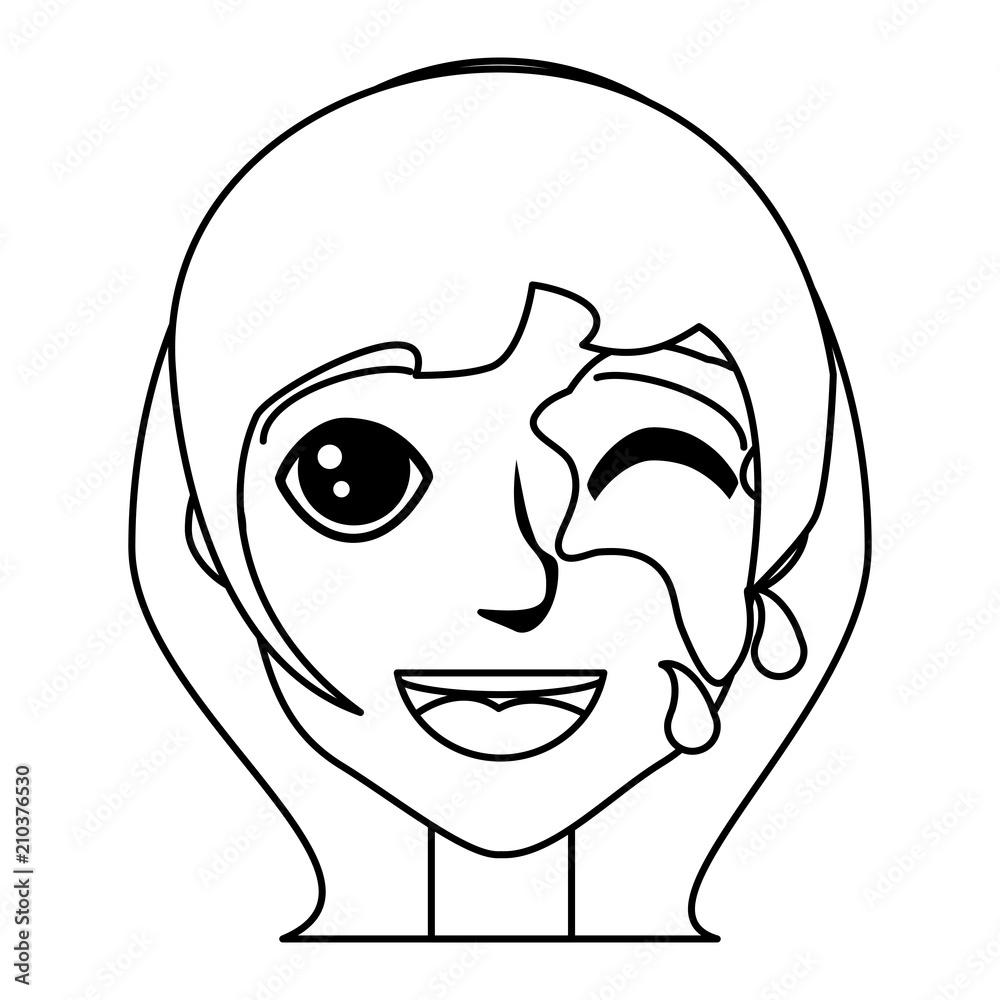 cartoon woman with her face painted over white background, vector illustration