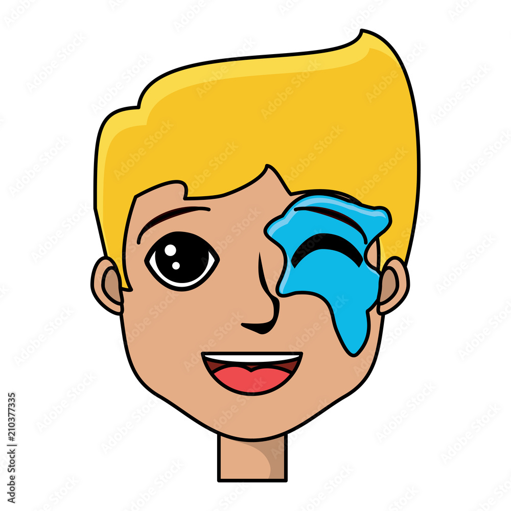 cartoon man with his face painted over white background, colorful design. vector illustration cartoon man with his face painted over white background, colorful design. vector illustration
