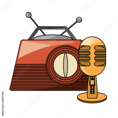 retro radio and microphone over white background, vector illustration