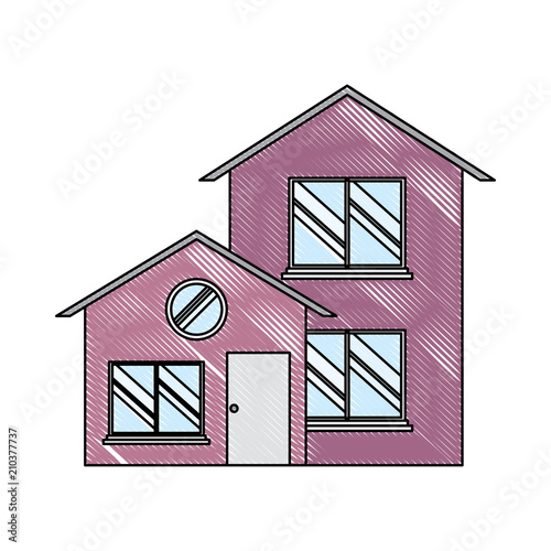 house of two floors over white background, colorful design. vector illustration