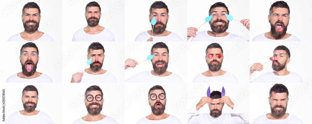 © Svitlana - Emoji set of bearded man. Collage of emotions. Different emotions. Feeling and emotions. Face expression. Set of human emotions. Funny faces. © Svitlana - Emoji set of bearded man. Collage of emotions. Different emotions. Feeling and emotions. Face expression. Set of human emotions. Funny faces.