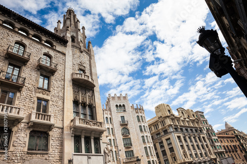 Buildings facades at the Gothic Square in Barcelona, Spain photo