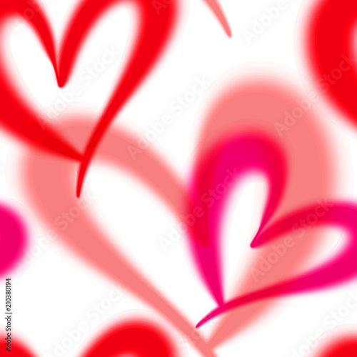 Vector seamless pattern. Backdrop with hearts. Romantic background with red and pink tones.