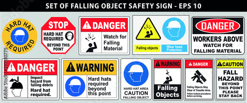 set of falling object hazard or hard hat safety sign. easy to modify