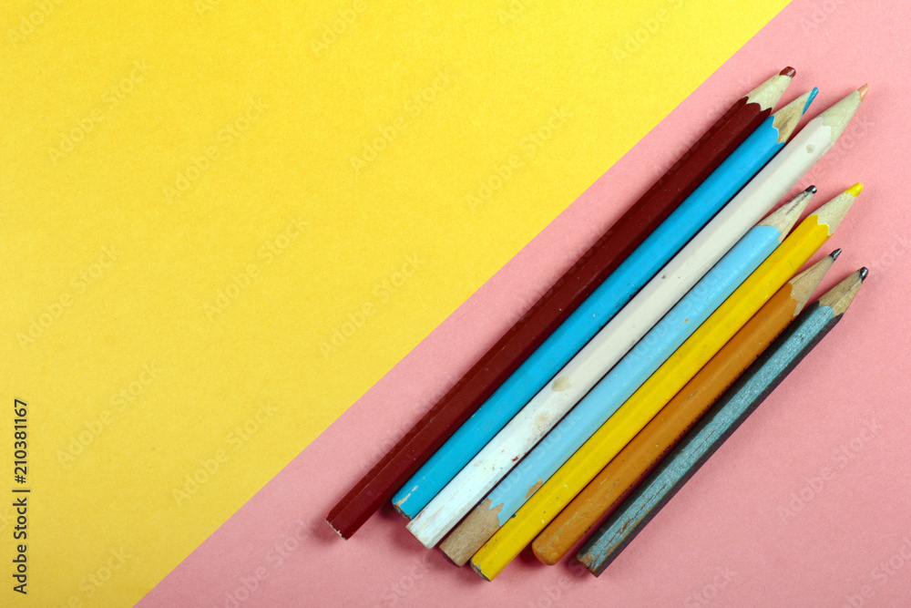 Summer fun minimal concept. Top view on pencil colors. Drawing. Pastel colours background. Flat lay, mock up and copy space. Trendy colors. Summer fun minimal concept. Top view on pencil colors. Drawing. Pastel colours background. Flat lay, mock up and copy space. Trendy colors.