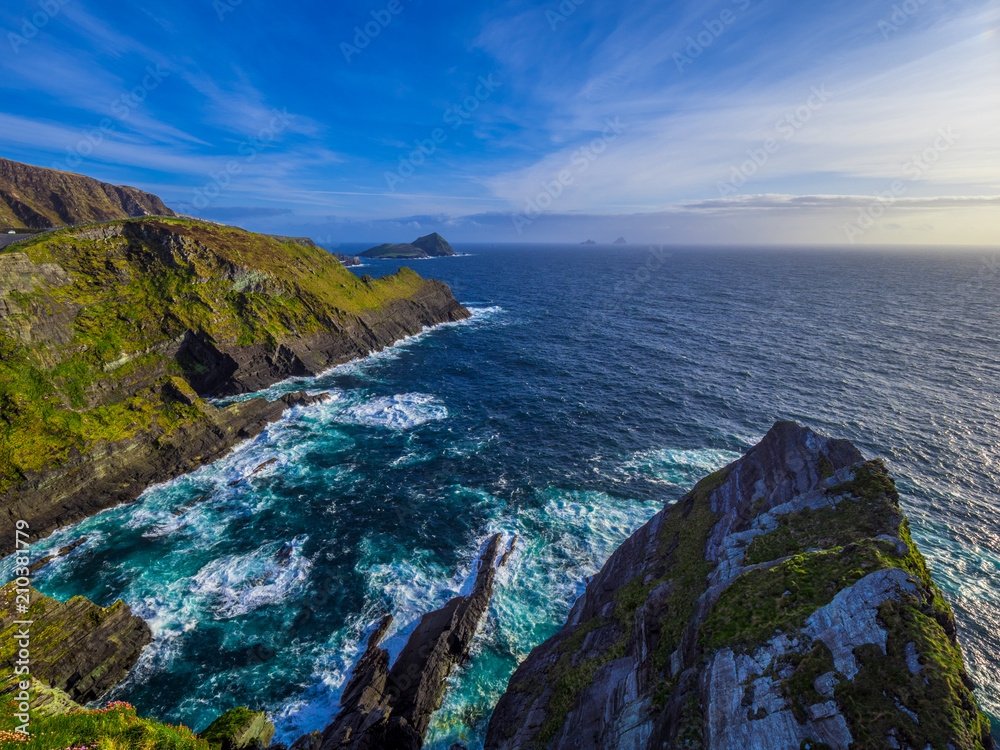 Fototapeta premium The Kerry Cliffs in Ireland - amazing sunset view