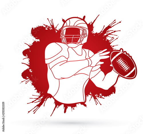 American football player, Sportsman action, sport concept designed on splatter blood graphic vector.